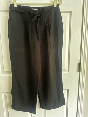 DKNY Black Linen Bow Tie Casual Pants